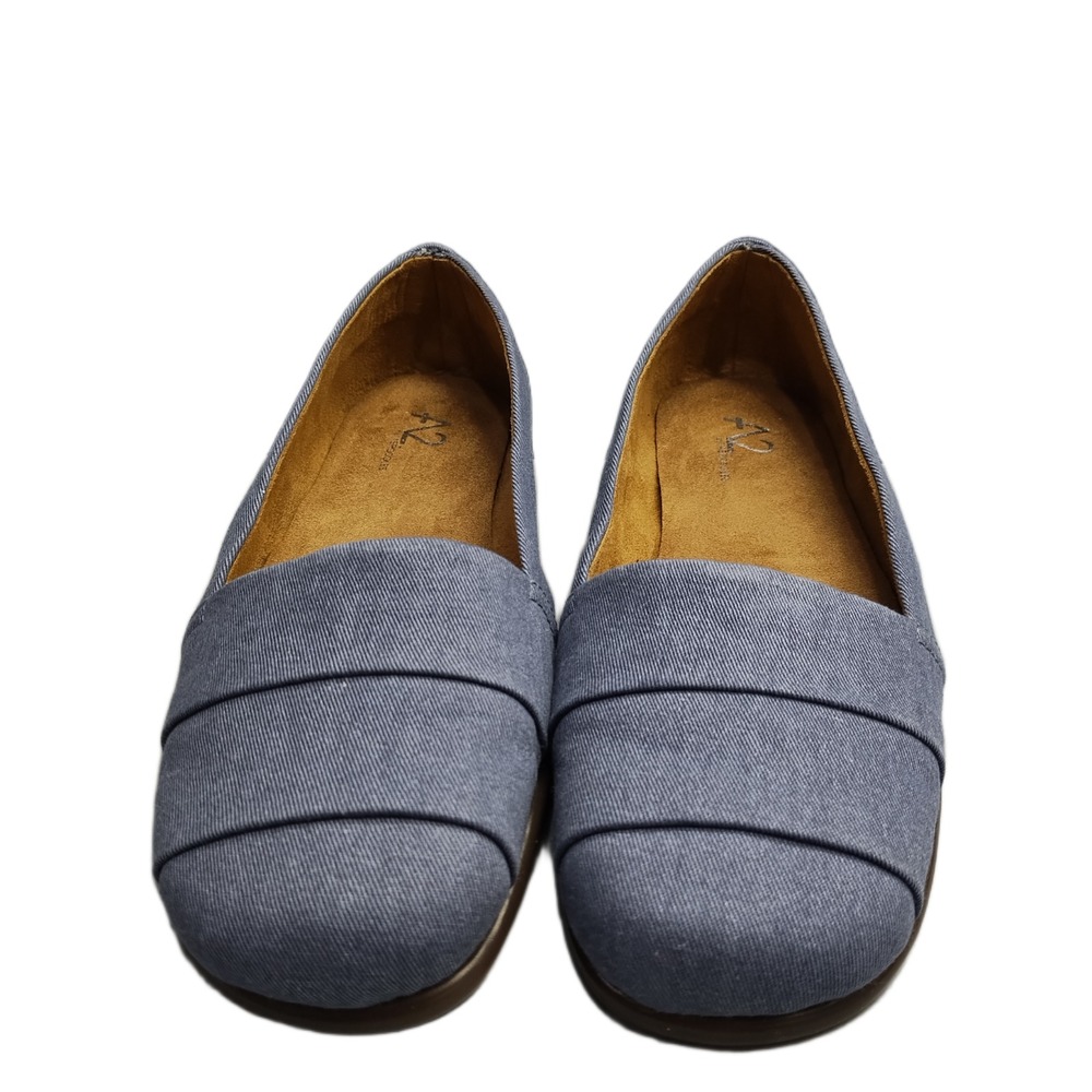 A2 by Aerosoles Softball Ballet Flats Womens US 8M Blue Pleated Comfort Slip On